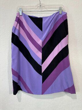 Vintage Casual Corner Purple Lavender Black Stripe Silk Pencil Skirt 14